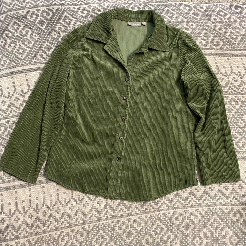 Green Corduroy Button-Up Shirt